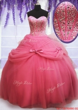 Perfect Tulle Watermelon Red Quinceanera Dress with Beading and Bowknot