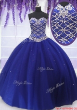 Romantic Beaded Bodice Royal Blue Quinceanera Dress in Tulle
