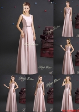 New Arrivals Elastic Woven Satin Empire Long Dama Dress with Bowknot