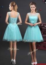 2017 Beautiful Applique Decorated Scoop and Beaded Bridesmaid Dress