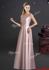Classical One Shoulder Empire Bowknot Bridesmaid Dress in Pink