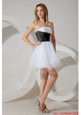 Discount Organza Beaded Short Bridesmaid Dress in White and Black