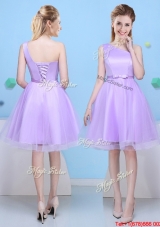 Modern Lavender A Line Short Bridesmaid Dress with One Shoulder