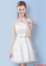 Wonderful Off White One Shoulder Bowknot Bridesmaid Dress in Tulle