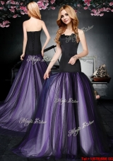Exclusive Brush Train Strapless Prom Dress in Purple and Black