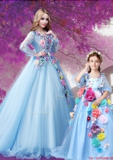 Exclusive V Neck Baby Blue Princesita Quinceanera Dresses with Hand Made Flowers