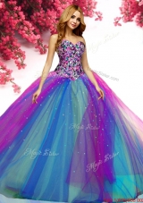 Modest Beaded Really Puffy Tulle Sweet 16 Dress in Rainbow