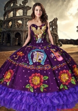 Best Embroideried and Ruffled Layers Purple Quinceanera Dress in Organza and Taffeta
