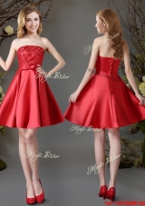 2017 Hot Sale Applique Red Strapless Short Dama Dress in Satin