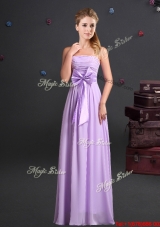 Romantic Lavender Empire Chiffon Long Dama Dress with Strapless