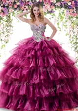 Luxurious Ruffled Layers Organza Fuchsia Quinceanera Gown with Beading