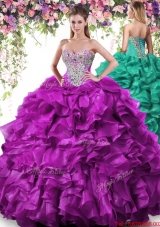 New Arrivals Beaded and Ruffled Dark Purple Quinceanera Dress in Organza