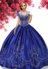 Latest Beaded and Embroideried Taffeta Quinceanera Dress in Royal Blue