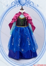 Halloween Discount High Neck Royal Blue Long Little Girl Pageant Dress with Embroidery
