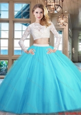 Romantic Two Piece Laced and Beaded Zipper Up Quinceanera Dress in Baby Blue
