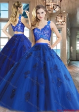 Gorgeous V Neck Royal Blue Quinceanera Dress with Appliques and Lace