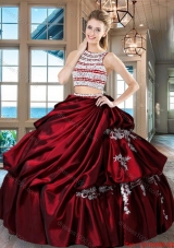 Hot Sale Taffeta Wine Red Quinceanera Dress with Beaded Bodice and Bubbles