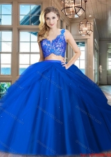 New Arrivals V Neck Zipper Up Tulle Quinceanera Dress in Royal Blue