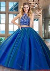 Top Seller Two Piece Brush Train Tulle Quinceanera Dress in Royal Blue