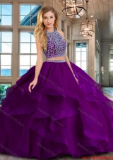 Classical Two Piece Brush Train Quinceanera Dress with Beading and Ruffles