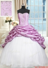 Elegant Beaded and Bubble Lilac and White Quinceanera Dress in Organza and Taffeta