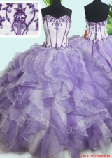 Luxurious Visible Boning Beaded and Ruffled Quinceanera Dress in White and Purple