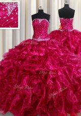 Perfect Strapless Organza Ruffled and Beaded Quinceanera Dress in Fuchsia
