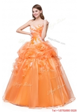 Puffy Sweetheart Organza Orange Quinceanera Dress with Appliques and Handcraft