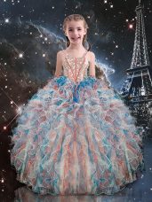 Floor Length Lace Up Kids Formal Wear Multi-color for Quinceanera and Wedding Party with Beading and Ruffles