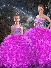 Hot Selling Fuchsia Sweet 16 Dress Military Ball and Sweet 16 and Quinceanera with Beading and Ruffles Sweetheart Sleeveless Lace Up