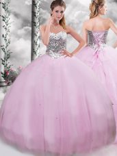 Lilac Quinceanera Gown Military Ball and Sweet 16 and Quinceanera with Beading Sweetheart Sleeveless Brush Train Lace Up