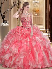 Custom Made Organza Sleeveless Floor Length Quinceanera Gown and Embroidery and Ruffles