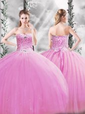 Top Selling Lilac Sweetheart Lace Up Beading 15th Birthday Dress Sleeveless
