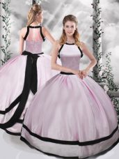 Decent Ruching 15 Quinceanera Dress Pink Zipper Sleeveless Floor Length