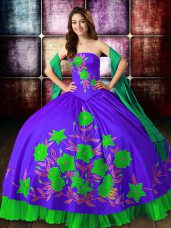 Multi-color Lace Up Ball Gown Prom Dress Embroidery Sleeveless Floor Length