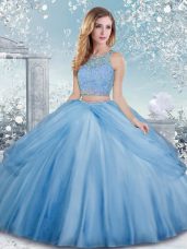 Tulle Scoop Sleeveless Clasp Handle Beading Quinceanera Gown in Baby Blue