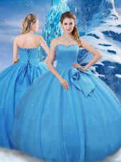 Stylish Tulle Sweetheart Sleeveless Lace Up Bowknot Sweet 16 Quinceanera Dress in Baby Blue