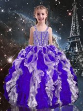 Straps Sleeveless Lace Up Little Girls Pageant Dress Wholesale Purple Organza