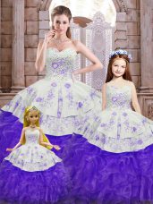 Charming White And Purple Sleeveless Organza Lace Up Vestidos de Quinceanera for Military Ball and Sweet 16 and Quinceanera