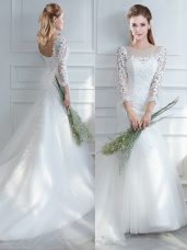 Glorious Lace Up Bridal Gown White for Wedding Party with Lace Court Train