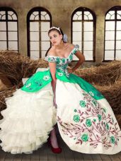 Multi-color Lace Up 15 Quinceanera Dress Embroidery and Ruffled Layers Sleeveless Floor Length