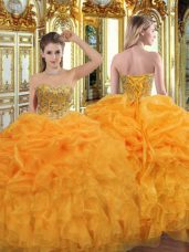 Spectacular Beading and Ruffles Sweet 16 Quinceanera Dress Orange Lace Up Sleeveless Floor Length