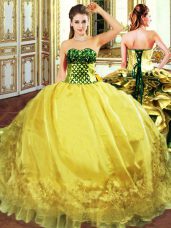Dynamic Gold Sleeveless Organza Lace Up Quince Ball Gowns for Military Ball and Sweet 16 and Quinceanera