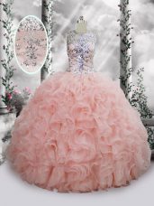 Fitting Sleeveless Beading and Ruffles Lace Up Quinceanera Dress