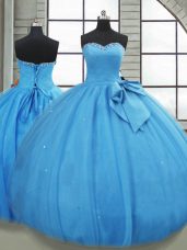 Baby Blue Sweetheart Lace Up Bowknot Vestidos de Quinceanera Sleeveless