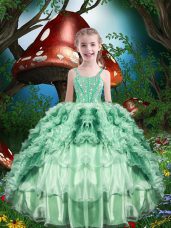 Ball Gowns Little Girl Pageant Dress Apple Green Straps Organza Sleeveless Floor Length Lace Up