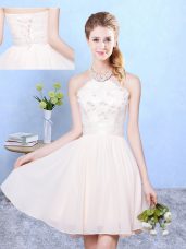 Baby Pink Sleeveless Lace Knee Length Quinceanera Court Dresses