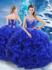 On Sale Floor Length Royal Blue Quinceanera Dresses Organza Sleeveless Beading