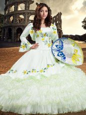 Beautiful White Long Sleeves Organza Lace Up 15 Quinceanera Dress for Military Ball and Sweet 16 and Quinceanera