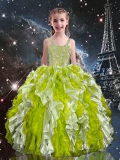Admirable Olive Green Sleeveless Organza Lace Up Girls Pageant Dresses for Quinceanera and Wedding Party